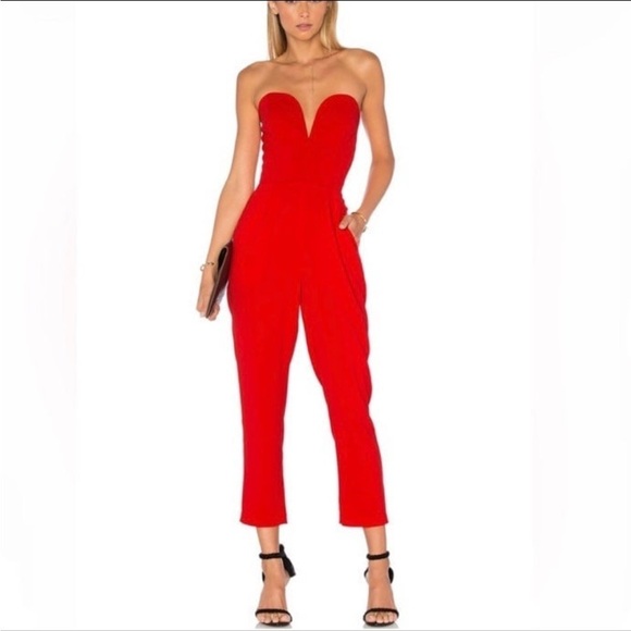 Amanda Uprichard Red Cherri deep V-neck Sweetheart Jumpsuit - Picture 1 of 16